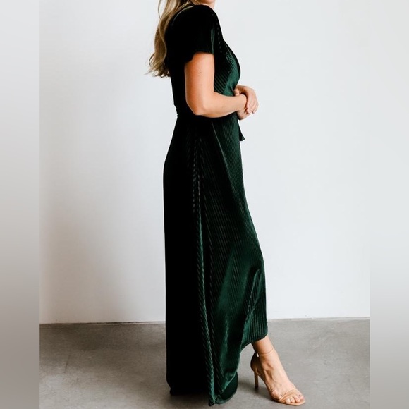 (Green/emerald) Andy Ribbed Velvet Wrap Dress - Picture 3 of 16